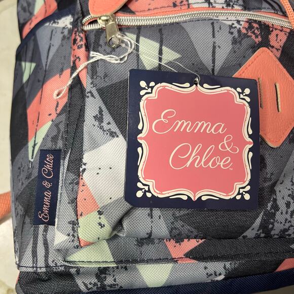 Emma & Chloe Backpack Gray Peach Geometric Abstract Modern School Travel Casual - Picture 10 of 15